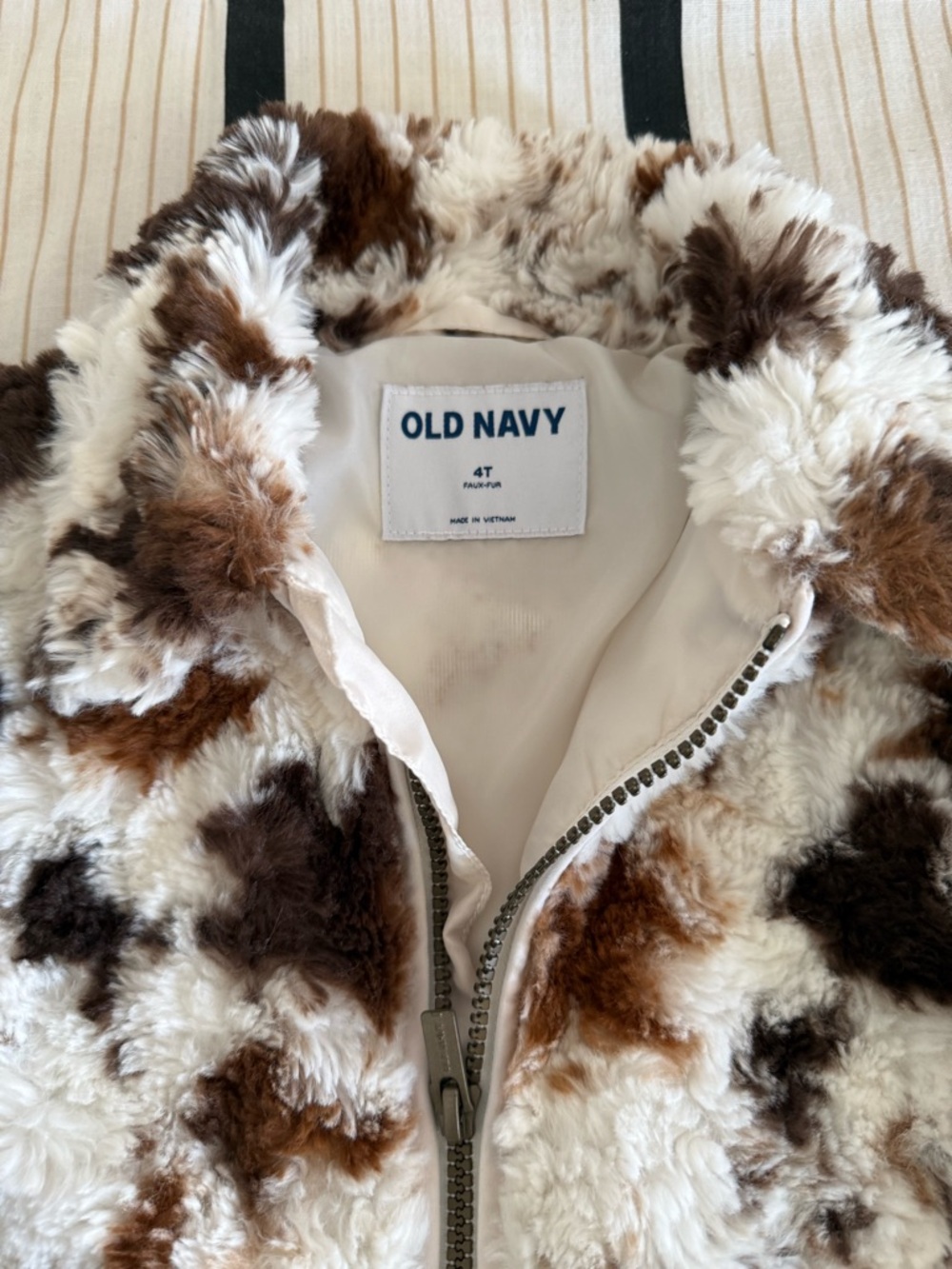 Old Navy Kids Faux Fur Zip Jacket in Brown & Cream - Picture 2 of 3